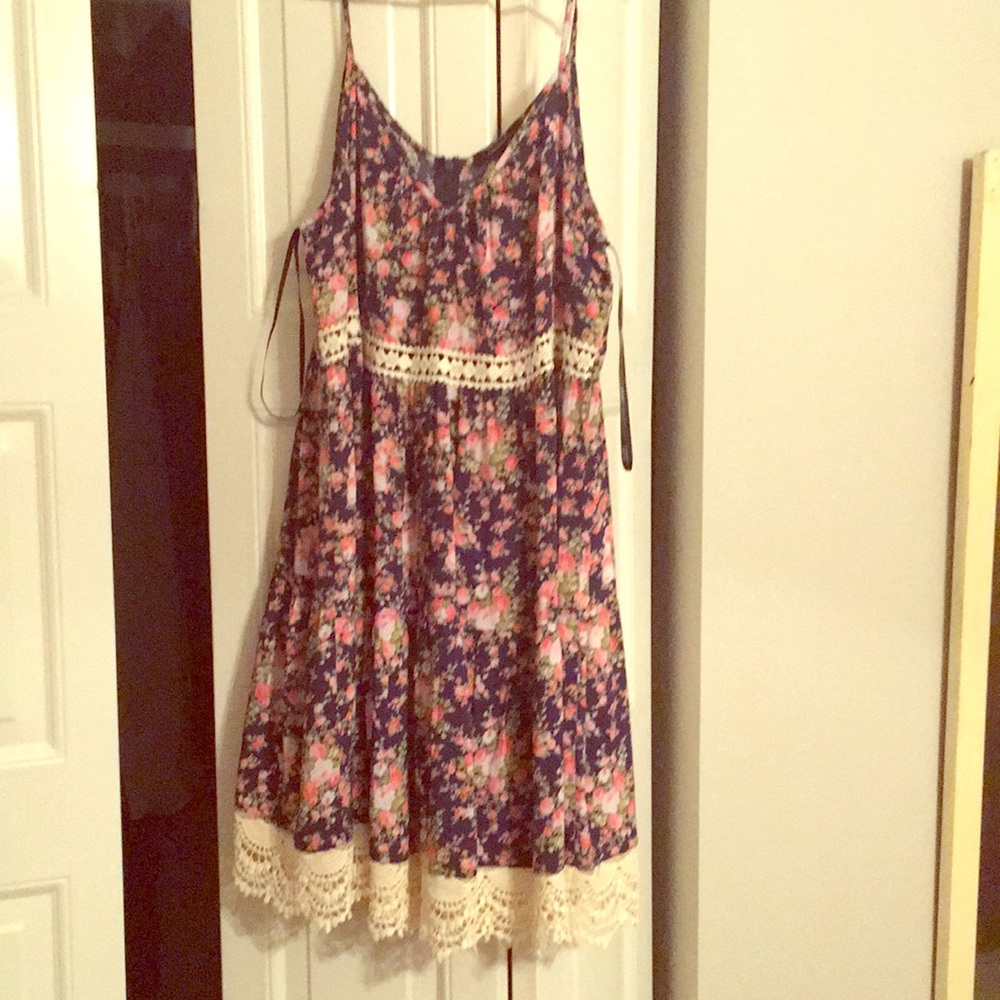 Navy pink and green flowered dress